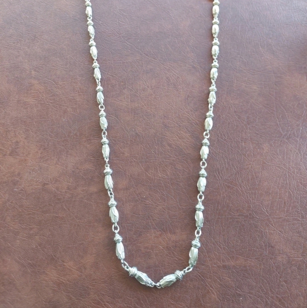 ​Large Vintage Pewter Tassel Chain Necklace 1970s Style 100cm